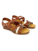 CLKA Skórzane sandały w kolorze jasnobrązowym na koturnie