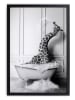 Folkifreckles Druk artystyczny "Giraffe Bath" w ramce - 30 x 40 cm