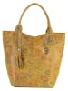 Mia Tomazzi Skórzana torebka "Liberazione" w kolorze żółtym ze wzorem - 20 x 35 x 18 cm