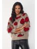 Milan Kiss Pullover in Taupe/ Rot