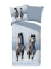 Good Morning Flanellen beddengoedset "Snowhorses" grijs
