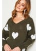 Joséfine Pullover "Arik" in Khaki/ Weiß