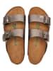 Comfortfusse Leder-Pantoletten in Taupe