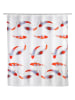 Wenko Duschvorhang "Nagoya" in Weiß/ Rot - (L)200 x (B)180 cm