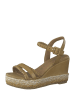 Marco Tozzi Skórzane sandały w kolorze jasnobrązowym na koturnie