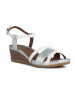 Geox Sandały "Dmarykarmen" w kolorze srebrno-białym na koturnie