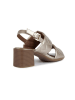 Geox Skórzane sandały "Dmarykarmen" w kolorze złotym na obcasie