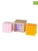 Boltze 3-delige set: kaarsen "Bubble" lichtroze/oranje/paars - (H)7,5 cm