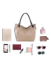 Lia Biassoni Leder-Schultertasche "Merula" in Beige/ Schwarz - (B)32 x (H)28 x (T)14 cm