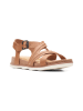Clarks Skórzane sandały w kolorze jasnobrązowym na koturnie
