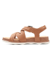 Clarks Skórzane sandały w kolorze jasnobrązowym na koturnie