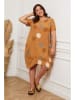 Plus Size Company Lniana sukienka "Calixa" w kolorze karmelowym