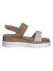Marco Tozzi Skórzane sandały w kolorze beżowo-brązowym na koturnie