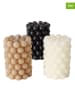 Boltze 3-delige set: stompkaarsen "Pearls" beige/wit/zwart - 3x 215 g