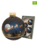 Krebs Glas Lauscha Kerstballen donkerblauw/goudkleurig - 4 stuks