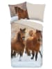 Good Morning Flanell-Bettwäsche-Set "Ponies" in Hellbraun