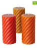 Boltze 3er-Set: Stumpenkerzen "Wrap" in Hellbraun/ Rot/ Orange - 3x 454 g