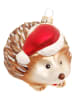 Krebs Glas Lauscha Christbaumornament "Igel mit Weihnachtsmütze" in Hellbraun - Ø 10 cm