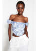 trendyol Bluse in Hellblau/ Weiß