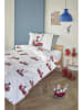 FIEP Renforcé beddengoedset "Kraanwagen" wit/rood