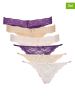 Hunkemöller 6-delige set: strings beige/rosé/pruimkleurig