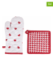 Villa d´Este 2tlg. Set: Topflappen und Ofenhandschuh in Weiß/ Rot