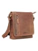 SPARWELL Leder-Umhängetasche "Bruno" in Cognac - (B)18,5 x (H)21 x (T)5,5 cm
