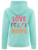 Zwillingsherz Bluza "Love Peace Hope" w kolorze turkusowym