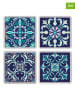Violeta Home 4-delige set: onderzetters blauw/turquoise - (L)10 x (B)10 cm
