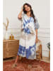 Fleur de Lin Kleid in Beige/ Blau