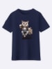 WOOOP Shirt "Cat selling Ice Cream" donkerblauw