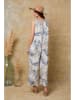 Joséfine Leinen-Jumpsuit "Magda" in Beige/ Dunkelblau