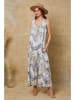 Joséfine Leinen-Jumpsuit "Magda" in Beige/ Dunkelblau