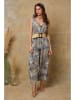 Joséfine Leinen-Jumpsuit "Magda" in Taupe/ Blau
