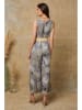Joséfine Leinen-Jumpsuit "Magda" in Taupe/ Blau