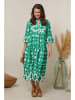 Curvy Lady Kleid in Grün/ Weiß
