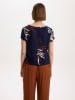 BGN Linnen blouse donkerblauw/wit/lichtbruin