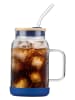 Vialli Design Glas mit Trinkhalm in Dunkelblau - 600 ml