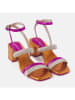 Lazamani Skórzane sandały w kolorze złoto-srebrno-fioletowym na obcasie