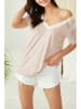 LA Angels Bluse in Beige/ Weiß