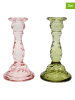 SiL Interiors 2-delige set: kaarshouders "Twisted" lichtroze/groen - (H)16,5  x Ø 9 cm