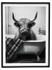 SiL Interiors Gerahmter Kunstdruck "Cow bath" in Schwarz/ Weiß - (L)60 x (B)45 cm