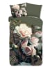 Pure Mikrofaser-Bettwäsche-Set "White Roses" in Khaki/ Rosa