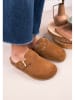 billowy Leder-Clogs in Hellbraun