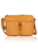 Bellicci Leren schoudertas "Crisanta" mosterdgeel - (B)30 x (H)22 x (D)10 cm