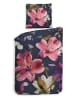 HNL Satijnen beddengoedset "Tropici" donkerblauw/lichtroze