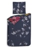 HNL Satijnen beddengoedset "Tropici" donkerblauw/lichtroze