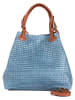 Lucca Baldi Leder-Schultertasche "Fosdinovo" in Hellblau - (B)37 x (H)45 x (T)15 cm