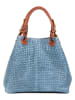 Lucca Baldi Leder-Schultertasche "Fosdinovo" in Hellblau - (B)37 x (H)45 x (T)15 cm