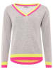 Zwillingsherz Kaschmir-Pullover in Hellgrau/ Pink/ Gelb